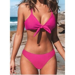 Cupshe Hot Pink Knot Front Cross Back Bikini Set DAA12C2F001DD Medium NEW
